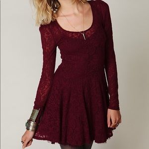 Long sleeved burgundy Free People skater dress